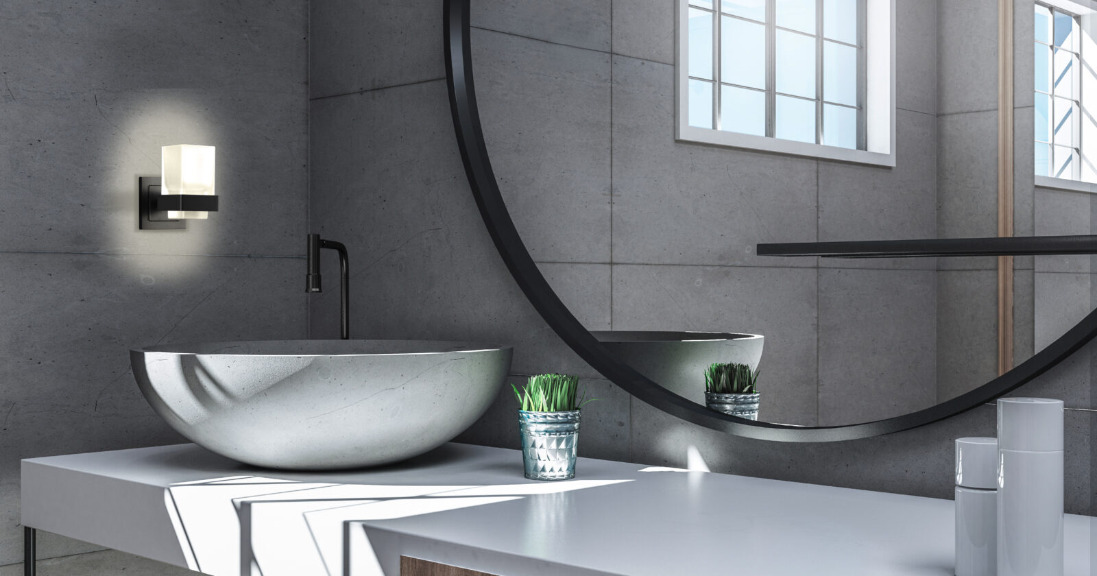 Close up of bathroom interior with sink and mirror. Luxury style concept. 3D Rendering